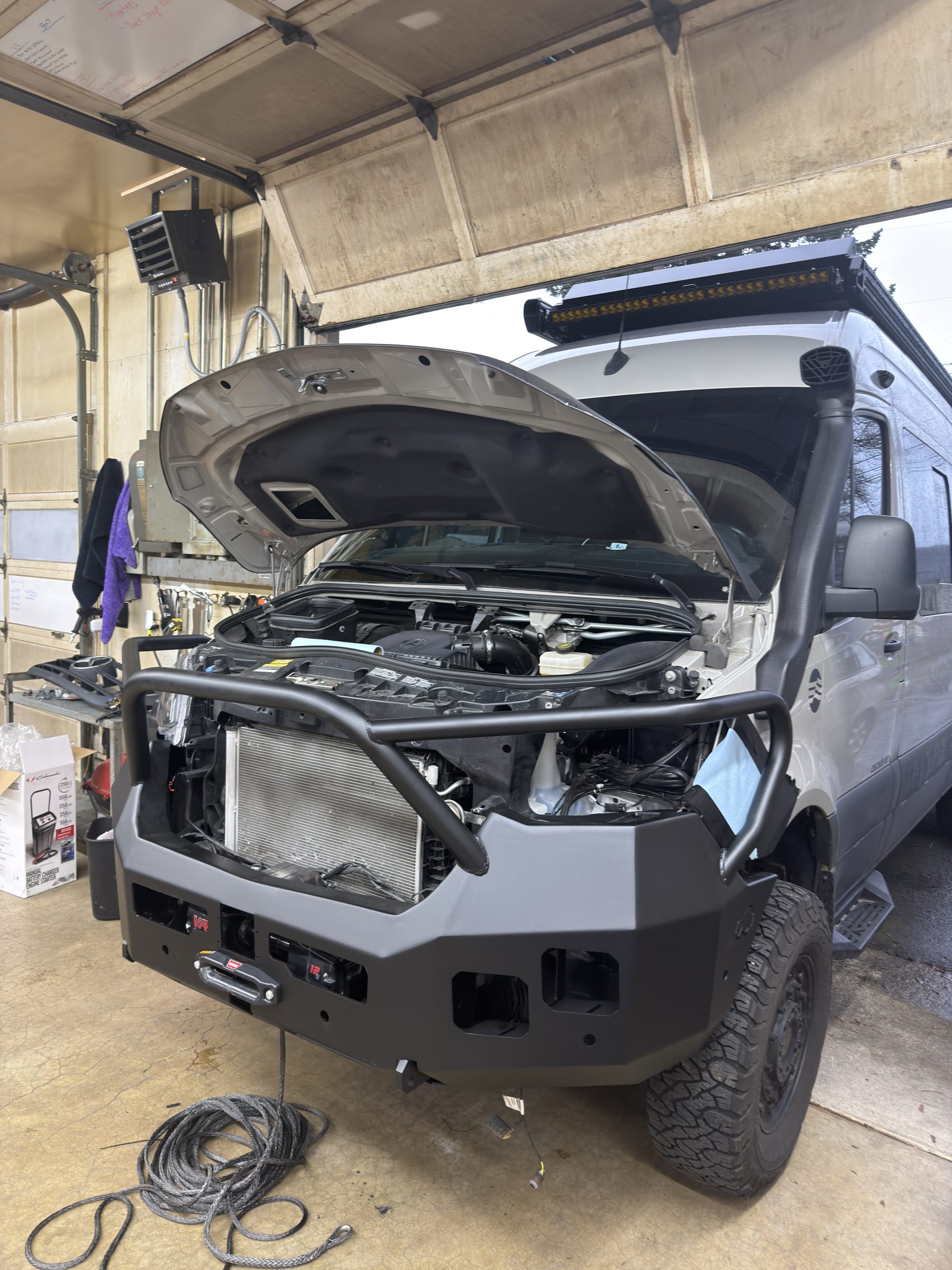 Mercedes-Benz Sprinter bumper install at Blue Rocket Performance — Milwaukie & Portland, Oregon